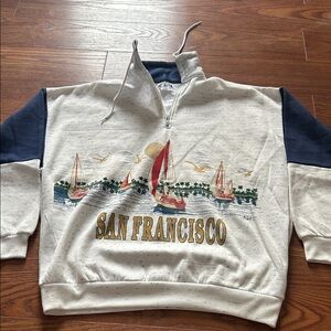 90s San Francisco 1/4 Zip White Sweatshirt Nautical Country Club Chic Unisex  M